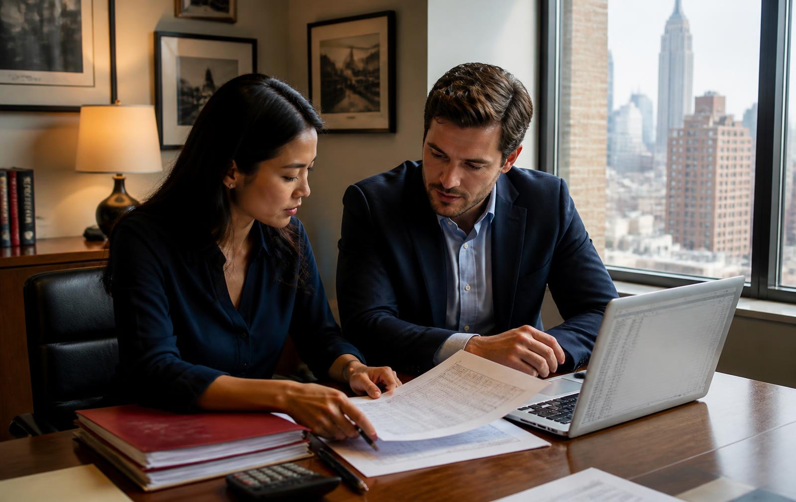 Two Evening Star accountants reviewing a client's monthly financial statements together